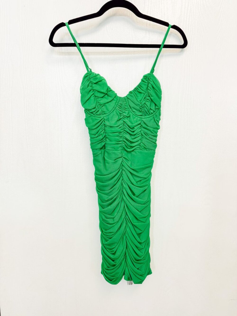 NASTY GAL MESH RUCHED BODYCON MINI DRESS — GREEN